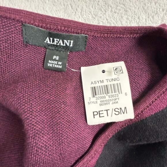 Alfani Womens Berry Jam Long Sleeve Asymmetrical Tunic Top PS Petite Small New - Picture 3 of 8